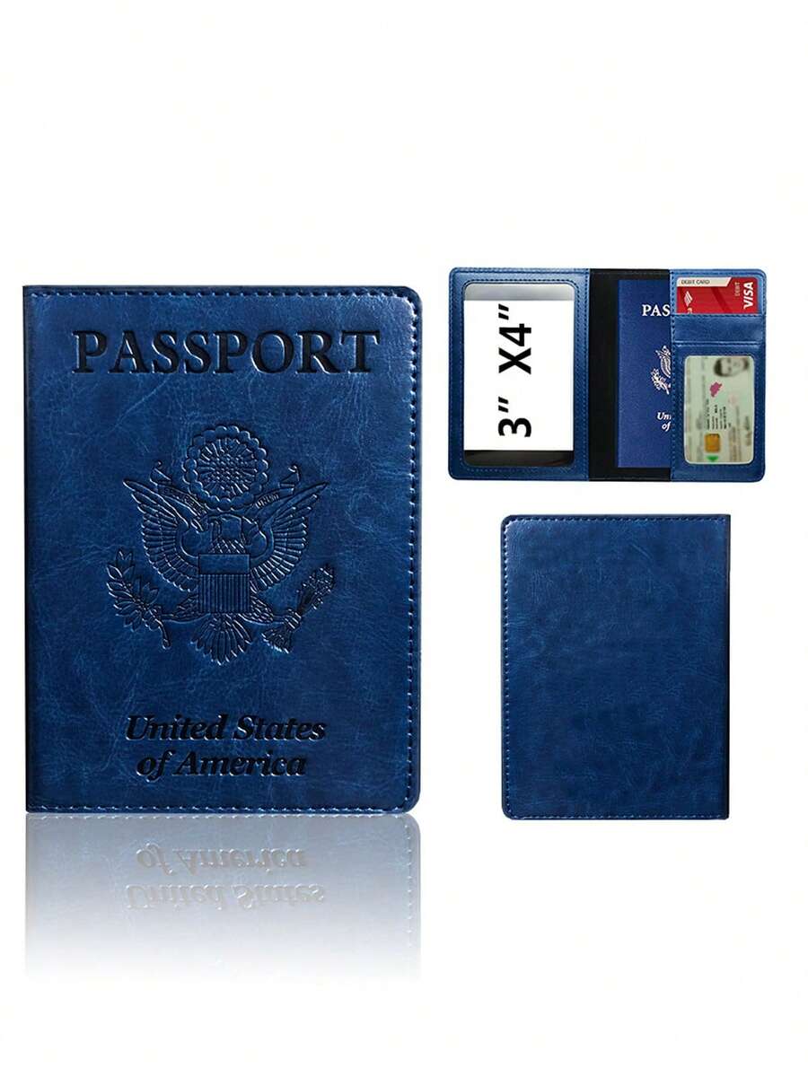 Women's Men's Passport Holder With Multiple Card Pockets And ID Slot, PU Leather Travel Wallet Cover For Family Vacations And Holiday Gifts - 深藍色 - 查看 1