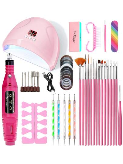 Kit de herramientas de manicura profesional, lámpara UV para uñas, lima de uñas eléctrica, cepillos para uñas, juego completo de manicura y pedicura para principiantes