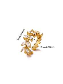 1 Pc Fashion Cubic Zirconia Green Leaf Ring For Women Gold Color Stainless Steel Open Rings Wedding Party Jewelry Gift - Multicolor - View 11