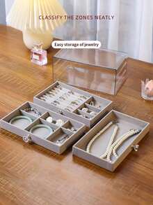 1个高级珠宝收纳盒，防氧化耳环、项链、戒指展示架，带天鹅绒内衬，亚克力材质