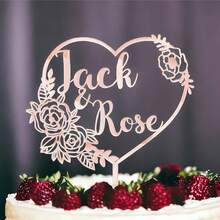 Customized Wedding Cake Topper: Rustic Floral Heart Shape, Customizable Name | Romantic Anniversary & Valentine's Day Gift - Multicolor - View 4