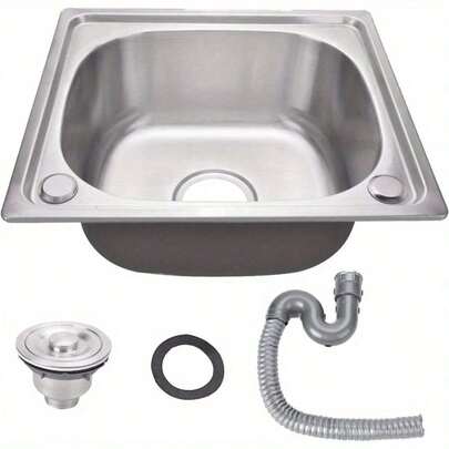 Kitchen Sink 42x37x18.5CM Single Bowl Sink Inset Steel Stainless Hand Drainer With Drain Fittings And Overflow For Utility Rooms Kitchens Bars Pubs