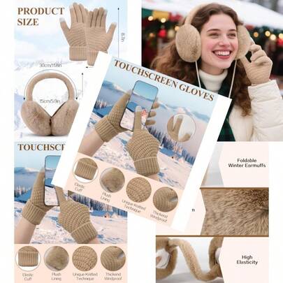 Conjunto de orejeras y guantes de invierno Premillow para mujeres y niñas, con orejeras de piel sintética y diadema para clima frío
