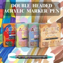 12/24/48 Cores Canetas Marcadoras Acrílicas de Ponta Dupla, Marcadores de Tinta Acrílica Premium, Adequados para Madeira, Tela, Pedra, Pintura em Rocha, Vidro, Cerâmica, Artesanato DIY, Materiais de Arte, Desenho de Estudantes, Presente de Volta às Aulas - Multicolorido - Visão 3