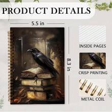 Nvucamd Gothic Black Crow Spiral Notebook, Dark Academia Raven Book Journal Notebook, Moody Witchy Raven Journaling Notebooks For Women, Gothic Gifts Office Supplies, 5.5x8.3Inch - 烏鴉書 - 查看 8
