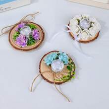 Wedding Ring Box, Elegant Artificial Flowers Tree Stump Portable Engagement Ring Box - Purple - View 6