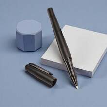 A Classic Black Metal Signature Pen/Matte Black Business Office Advertising Gel Pen/Company Promotion High-End Men's And Women's Administrative Pen/Student Calligraphy Practice Pen/Replaceable Pen Refill - Black - View 4