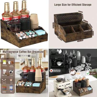 Countertop Coffee And Tea Organizer With Storage For Pods Syrup Cups Stirrer - Ideal For Kitchen Office