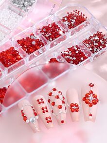 12 ô đính đá lấp lánh màu đỏ dùng trang trí móng tay, phụ kiện móng tay lấp lánh cho ngày Valentine, 6 kích cỡ, mặt phẳng màu đỏ, trang sức móng tay cho năm mới, ngày lễ, đá quý lấp lánh, đồ dùng làm móng tự chế, dụng cụ làm móng tại salon. - Đỏ - Xem 8
