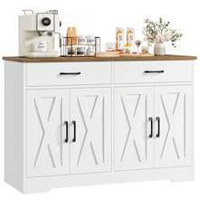 Sideboard, 120cm Wide Kitchen Cabinet With Worktops, Kitchen Buffet Storage Cabinet With 2 Drawers And 4 Doors Living Room, Kitchen, Hallway - 白色 - 查看 8