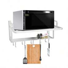 Microwave Oven StandSoporte para Horno de Microondas de Doble Capa Estante para Horno de microondas de Aluminio Organizador Estante Alenamiento Cocina con 10 Ganchos - Verde Oliva - Ver 1