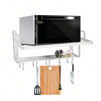 Microwave Oven StandSoporte para Horno de Microondas de Doble Capa Estante para Horno de microondas de Aluminio Organizador Estante Alenamiento Cocina con 10 Ganchos