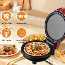Pizza Maker Plus, Parrilla eléctrica para interiores, Plancha antiadherente para pizzas, quesadillas, tortillas, nachos y más, Plancha eléctrica para comidas y refrigerios deliciosos, Plateada - Rojo - Ver 3