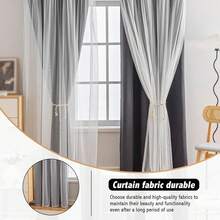 Blackout And Sheer Layered Solid Window Curtain Panel Pair With Grommet Top, 52Wx63L, Black - Home Decor - Burgundy - View 7