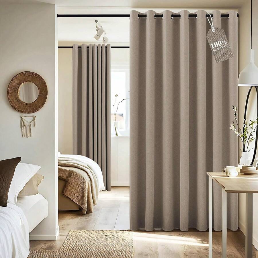 Patio Door Curtain Sound Blocking, Bedroom Privacy Room Divider Curtain Screen Partitions, Thermal Insulated Blackout Closet Sliding Door Curtain (1 Panel, 8.3ft Wide By 7ft Long, Gray) - 駱駝 - 查看 1