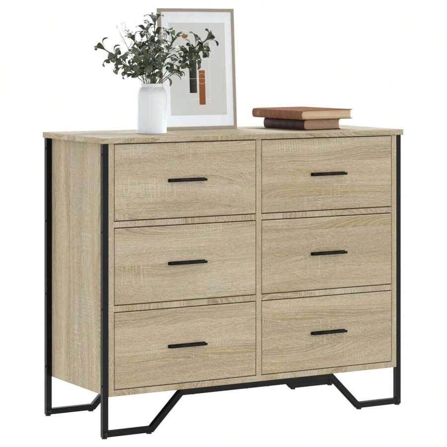 Commode VidaXL en chêne Sonoma 91 x 35,5 x 74,5 cm, fabriquée en bois d'ingénierie - Tabac - Voir 1