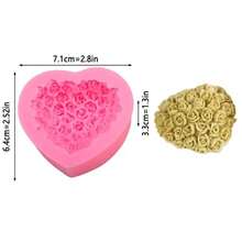 1 Stück Valentinstag Rose Blumen Silikonform, geeignet für Gips, duftende Kerzen, Seifenherstellung, Feiertags-Dekoration - Pink - Übersicht 7