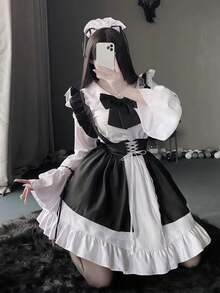 1pc Japanese Lolita Maid Costume, Sweet & Cute Outfit Set For COSPLAY, Role-Playing, Suitable For Parties, Performances, Balls, Includes Dress + Apron - Multicolor - View 15