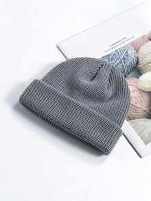 1 chiếc mũ len trơn cho nam, mũ beanie ấm áp, thoải mái, có viền gập, phù hợp để đội hàng ngày và dạo phố. Trang phục mùa thu. - Nhiều màu - Xem 6