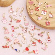 20pcs Valentine's Day Themed Keychain Set | Cupid's Hearts And Bouquet Zinc Alloy Pendants, Surprise Mix & Match | Exquisite Gift Set For Festivals And Parties - Multicolor - View 10