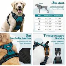 Rabbitgoo Arns para perros, arns sin tirones para perros grandes, arns ajustable para chaleco con clips delanteros y traseros para correa, arns reflectante para mascotas, acolchado suave con mango de fcil control (verde azulado, grande) - trullo tranquilo+l - Ver 1
