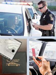 PU Car Registration & Insurance Holder – Black Durable Black Folder With Gold Car Design, Multiple Card Slots, , Ideal For Driver's License, Vehicle ID & Motorcycle Documents,Stylish Accessory