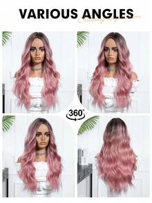 耐热长波浪卷假发 渐变粉色假发 女士长卷假发 女孩合成假发 日常派对使用 日常派对角色扮演假发，送给女朋友的派对服装礼物 - 漸層粉紅色 - 查看 8
