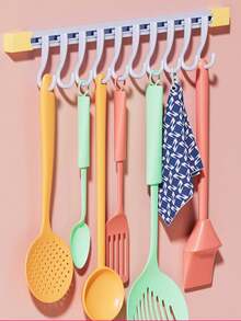 10个滑动挂钩 - 无需钻孔的墙装式挂条，间距可调节，方便DIY - 适用于厨房、浴室、门后、玄关、卧室和其他生活空间 - 彩色 - 查看 5