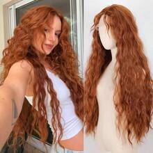 Reddish-Brown Wig, Middle Part T-Part Lace Front Synthetic Wig, 1-Meter Long Hair Wig, Noble Princess Wig, Costume Wig. - Rust Brown - View 1