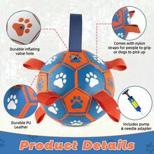 Juguete para perro con correa tejida incorporada en forma de balón de fútbol, juguete interactivo para perros para interiores y exteriores, balón de fútbol para perros regular adecuado para perros pequeños, medianos y grandes, excelente regalo de Navidad