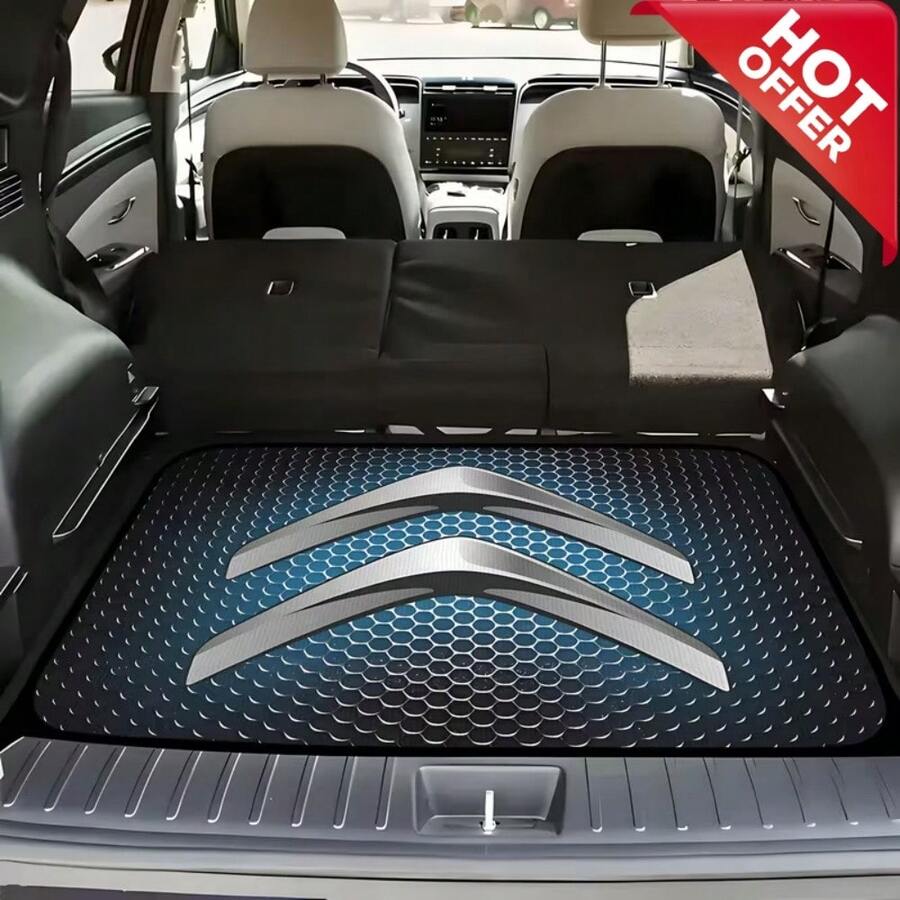 1 Tapete de Porta-Malas com Logotipo Citroën - Revestimento de Carga Resistente com Base de Borracha Antiderrapante, Durável, Resistente ao Desgaste, Fácil de Limpar, Tapete Automotivo Multiuso, Carpete de Carro. Apresenta Design Icônico da Marca de Automóveis, Adequado para SUVs, Sedãs, Caminhões - Superfície Resistente a Arranhões, Fácil de Limpar. Decoração de Banheiro - Multicolorido - Visão 1