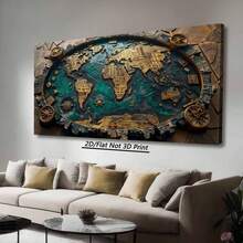 1 Piece Of Vintage Large Wooden Frame Canvas Wall Painting- World Map, Ideal For Living Room, Bedroom & Study Decor, Perfect For New Year & Christmas-Thick Wooden Frame,High Quality Wall Art Printed Poster Can Be Hung Directly,Perfect - 多色 - 查看 2
