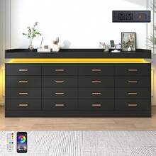 16 Drawer Dresser With Charging Station And USB Powered LED Lights, Modern Chest Of Drawers With Power Outlet, Organizer Cabinet For Bedroom, Living Room - View 2
