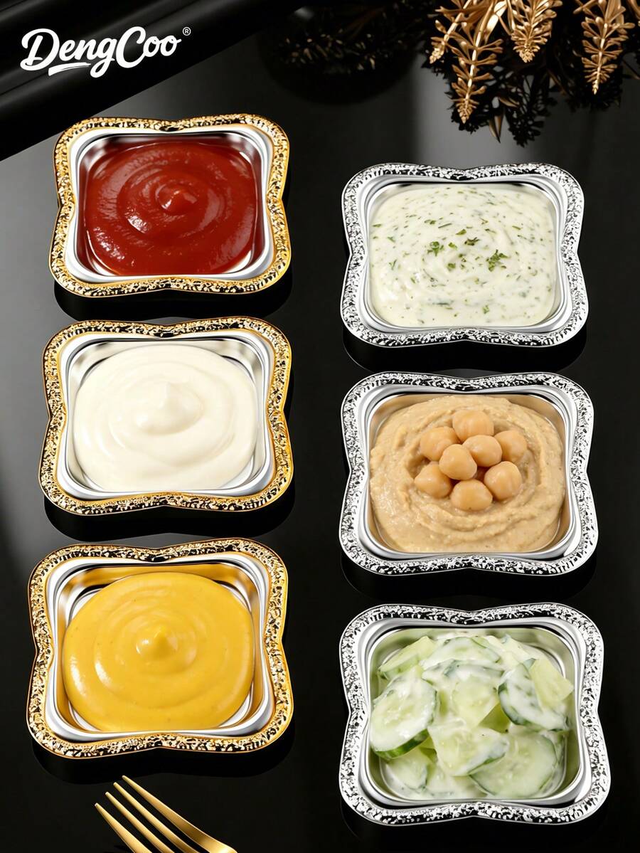 Dengcoo 1/3/6pcs Frosted Gilt Edged Cake Plate, Seasoning Plate, Butter Plate, Cup Holder, Square Cup Holder, Cup Mat, Dinner Plate, Date Plate, Candy Plate, Türkiye Black Tea Cup Plate, For Home, Cafe, Festival - Tray - View 1