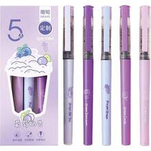 5 Pcs Cute Rolling Ball Pens Ink Rollerball Pens Cartoon 0.5mm Black Ink Quick Drying Smooth Writing Pen Kawaii Purple Grape Pen Women School Office Supplies Purple - 紫色 - 查看 1
