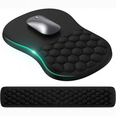 TECKNET 人体工学鼠标垫带腕托，三合一键盘垫和鼠标垫，具有腕部支撑和按摩设计，有效缓解腕管综合征，适用于台式电脑和笔记本电脑