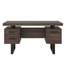 Simple Desk Measuring 135 X 54 Cm, Made Of High-Quality MDF And Steel Tubing, Soft-Close Drawer, Hanging File Drawer, Spill-Resistant, Large Desktop, Optimized Storage, Brown - Brown - View 7