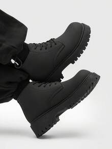 Große Größen Modische Herren High-Top Stiefel, runde Zehenkappe, dicke Sohle, abriebfest, vintage Lässig Stil, Knöchelstiefel für Herren, Outdoor Winter - Schwarz - Übersicht 3