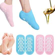 1 Pair Moisturizing Gel Socks For Repairing And Softening Dry Cracked Feet Skins - Soft Spa Socks ,Soft Feet Moisturizer Spa & Pedicure Socks For Dry Cracked Heels, Calluses,Gel Spa Socks For Repairing (Blue/Pink) - 粉色 - 查看 3