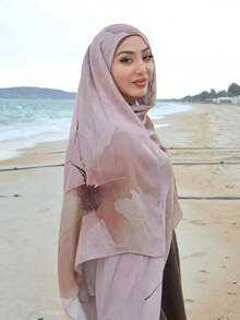 1条女士围巾，饰有波西米亚玫瑰花、水彩、大理石纹、波纹、扎染印花图案，适合搭配头巾，日常佩戴。 - 藕粉色 - 查看 3