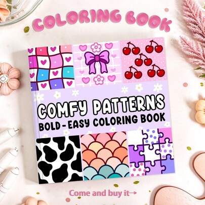 56-260g Sweet Heart Plaid Pattern Coloring Book, Soft Skin Paper Coloring Book, Sweet Healing Style, Heart Plaid Pattern, Pink & Purple Color Scheme, Includes Multi-Color Block Details, Stress Relief Coloring, Suitable For Stationery, School Supplies, Ideal Gift For Girls