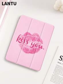 1个字母唇印图案平面保护壳，兼容苹果10.2英寸/11英寸（2020/2021款）、(A16) 11英寸第11代（2025款）、第9/10代、Air 4代（10.9英寸）、Galaxy Tab S6 Lite 10.4英寸，防摔，带笔槽，支持睡眠/唤醒功能，浪漫礼物 - 彩色 - 查看 3