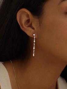 14K镀金长款立方氧化锆水滴形吊坠耳环，优雅新娘婚礼耳环，伴娘水滴形耳环，正式场合首饰 - 銀色 - 查看 4