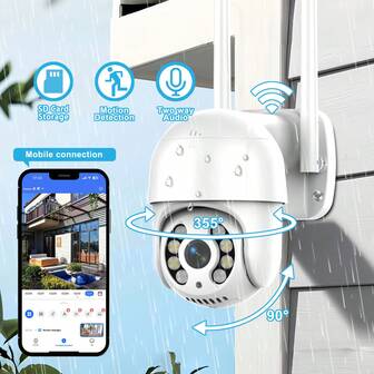 [Visión Nocturna de Alta Definición] Cámara de  inalámbrica con rotación de 360°, 1080P con audio bidireccional + Detección de Movimiento Humano por IA, para Vigilancia en Interiores/Exteriores Impermeables en el Hogar/Negocio