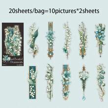 20 Sheets/Bag Stickers, Floral Beadwork Series, Vintage Beautiful Flower Theme PET Long Strip Stickers, Can Be Used As Bookmarks, Scrapbook Supplies, Notebook Accessories, Decorative Items For Photo Framesc - Multicolor - View 11
