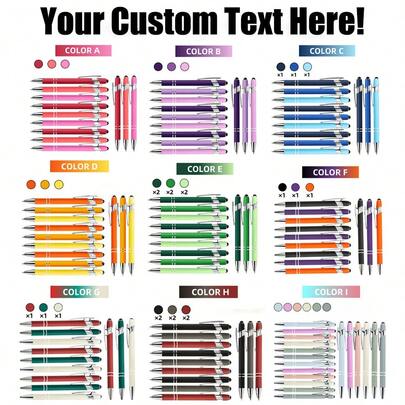 12/30pcs Personalized Engraved Metal Ballpoint Pen Set With Stylus Tip, Smooth Writing, Medium Nib, Suitable For Office, Study And Art Creation, Graduation Gift