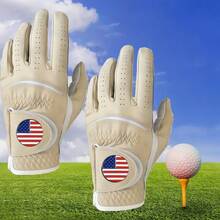Double Pack Men's Golf Gloves, Suitable For Both Hands, Made Of High-Quality Materials With Ball Markings, Durable And Stable Grip, Anti Slip Design In The Thumb And Palm Areas, Essential For Perfect Swing, Available In Dark Blue Khaki Color - 紅色 左-L - 查看 8