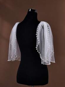 1对新娘礼服吊带披肩，5种颜色可选，短款珍珠雪纺肩部装饰，带安全别针，新娘婚礼肩部配饰 - 雙肩披肩 - 查看 12