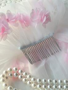 浪漫粉色花卉新娘头纱，求婚头纱