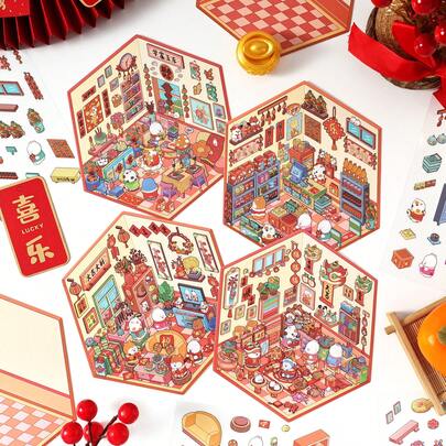 3 Sheets/Bag Stickers, Gong He Xin Xi Series, Delicate Chinese-Style Spring Festival Theme PET Stickers, Scrapbook Supplies, Notebook Accessories, For Decorating Photo Frames, Computers, Phone Cases, Water Cups, Junk Magazines, Pencil Cases, Suitcases, Desktop Decorative Stickers,Personalized Stickers,School Supplies,Christmas Gifts,Gifts For Women,Brain Rot,Scrap Book Supplies,Cute Stationery Stickers,Scrapbook Supplies